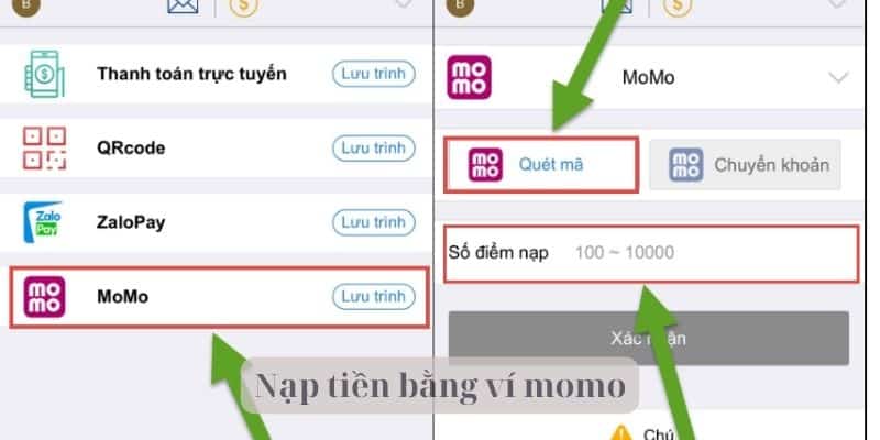 Nạp tiền qua ví điện tử